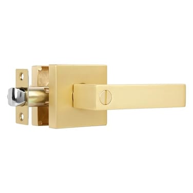 Heittis 1 Pack Privacy Gold Door Knob Square Stain Brass Door Knob for BathroomGold Door Handle Interior Locked Inside with Turn Thumb LeftRight Handed ReversibleKeyless