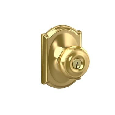 Schlage F51A GEO 605 CAM Georgian Knob with Camelot Trim Keyed Entry Lock Bright Brass