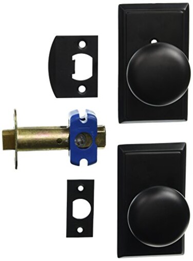 Emtek Providence Door Set with Round Brass Knobs Privacy in Matte Black Doorsets