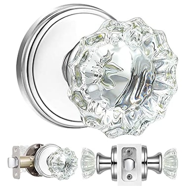SHINY HANDLES Crystal Interior Door KnobsPassage Clear Glass Door Knobs for Hall and Closet Polished Chrome1Pack