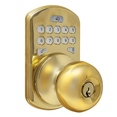 MiLocks CKK02P Titan Keyless Entry Door Lock Deadbolt Smart Door Knob Handle with Backlit Electronic Keypad Adjustable Latch and Audible Tones for Interior Front Doors More Polished Brass