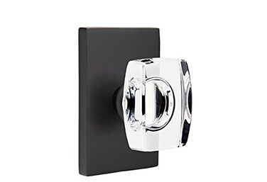 Emtek Privacy Set Modern Rectangle Rosette Modern Windsor Crystal Knob Flat Black