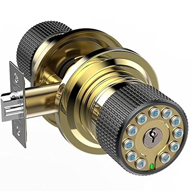 iulock Smart Door Knob with Keypad and KeyKeyless Entry Door Lock with Rubber Grip Auto Lock50 User CodeWaterproof Easy to Install and Program for Bedroom Garage Office Gate Golden