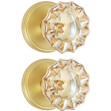 SHINY HANDLES 2 Pack Satin Brass Dummy Door Knob Set Champagne Glass Crystal Gold Door Knobs
