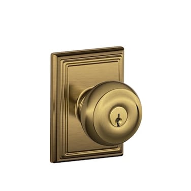 SCHLAGE F51A GEO 609 ADD Georgian Knob with Addison Trim Keyed Entry Lock Antique Brass