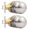 Probrico Brushed Nickel Passage Door Knobs Round Handles for Hall or Closet Knobs Keyless Hardware 2 Pack