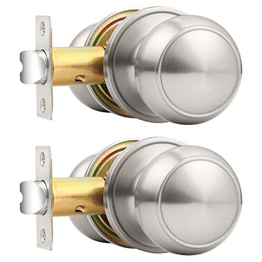 Probrico Brushed Nickel Passage Door Knobs Round Handles for Hall or Closet Knobs Keyless Hardware 2 Pack