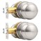 Probrico Brushed Nickel Passage Door Knobs Round Handles for Hall or Closet Knobs Keyless Hardware 2 Pack