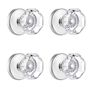 CLCTK 4 Pack Glass Dummy Door Knobs Single Side Dummy Door Knob Set Polished Chrome