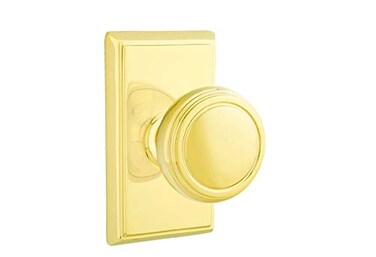 Emtek Passage Set Rectangular Rosette Norwich Knob Unlacquered Brass US3NL