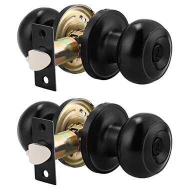 Probrico 2 Pack Black Entry Door Knobs with Key Keyed Alike Door LocksetsExterior Door Handle Locks Black Door Locks with Same Keys Entrance Lock Security