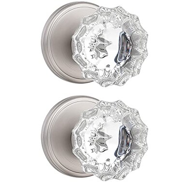 SHINY HANDLES 2 Pack Glass Dummy Door Knob Brushed Nickel Inactive Crystal HalfDummy Door Knobs for HallCloset