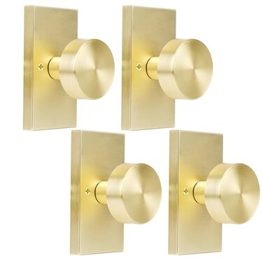 HIEMEY 4 Pack Brushed Gold Dummy Door Knob Interior for Closet and Bifold Satin Brass Dummy Door Knobs