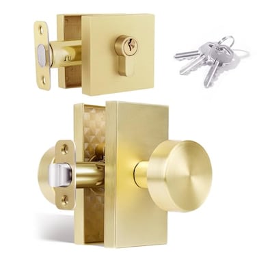 HIEMEY Brushed Gold Front Door Lock Set Satin Brass Entry Door Knobs with Deadbolt Set Exterior Door Knob Door Handles with Key