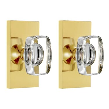 HIEMEY Crystal Glass Dummy Door Knob Interior Polished Brass Gold Dummy Door Knob for Closet Hall Rectangular Single Side NonTurning Inactive 2 Pack