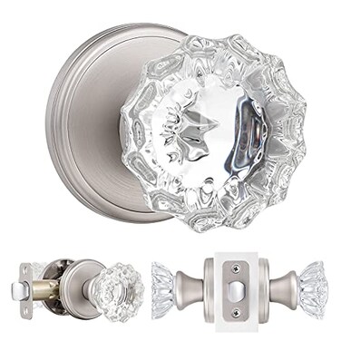 SHINY HANDLES Glass Door Knobs InteriorPassage Crystal Door Knobs for Hall ClosetSatin Nickel 1 Pack