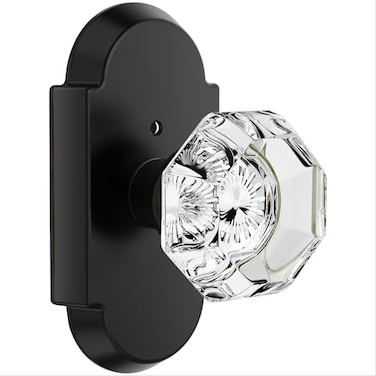 BonKuDoo Matte Black Crystal Door Knob Privacy Glass Door Knob Crystal Door Knobs with Lock for Bedroom Bathroom 1 Pack