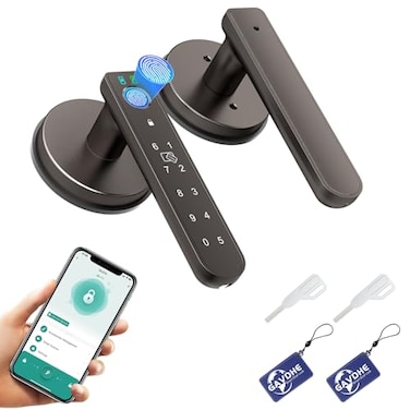 Gavdhe Fingerprint Door Lock Smart Fingerprint Door Knob with Keyless Entry Biometric Door Lock with Keypad App Control Easy Installation for Home Bedroom OfficeStarry Grey
