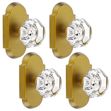 BonKuDoo 4 Pack Glass Dummy Door Knobs Interior Crystal Dummy Handles for Hall and Closet NonLocking Single Side Antique Brass
