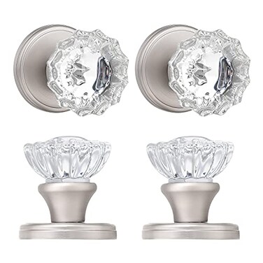 SHINY HANDLES 4 Pack Crystal Dummy Door Knob Brushed Nickel Inactive Glass HalfDummy Door Knobs for HallCloset