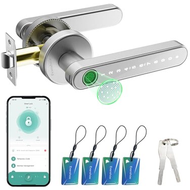 Evanshow Smart Door Lock with Knob Keyless Entry Door Locks with Handle Fingerprint Door Knob for BedroomFront DoorApartmentGenerate Passcode Remotely Silver