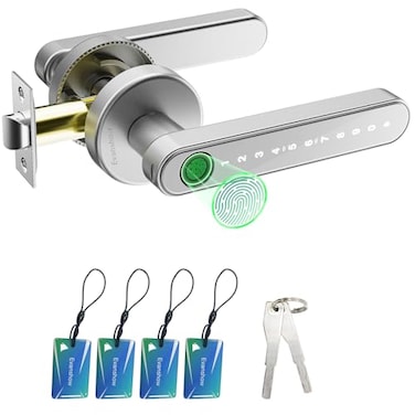 Evanshow Fingerprint Door Lock Biometric Door Knob with Keypad Keyless Entry Door Locks for Bedrooms Home Hotel Office Apartment Silver