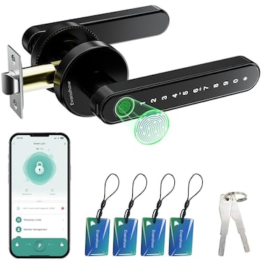 Evanshow Smart Door Lock with Knob Keyless Entry Door Locks with Handle Fingerprint Door Knob for BedroomFront DoorApartmentGenerate Passcode Remotely Black