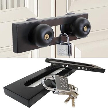 TEMEILI Double Door Locking Device French Door Lock Security Barricade Keyed Extra Door Lock for Doors with Double HandlesKnobsLevers All Metal Construction Safety UShaped Bar Prevent Kick Ins