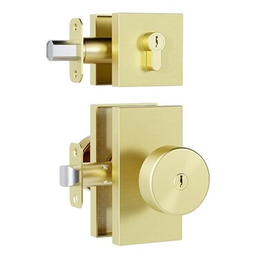 HIEMEY Brushed Gold Door Knobs with Deadbolt Set Satin Brass Front Door Lock Set Exterior Entry Door Knob Door Handles with Key KeyedAlike