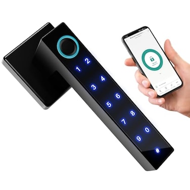 CAMAKT Fingerprint Door Lock Keyless Entry Lock with Handle Smart Door Knob with Keypad for Bedroom Hotel Office Biometric Door Lock with App Control