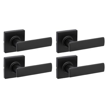Kwikset Breton Interior Passage Door Handle 4 Pack Lever for Closet and Hallway Doors Reversible NonLocking Handle Lever Matte Black with Microban Protection