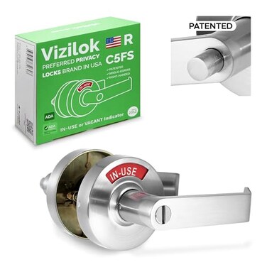 VIZILOK ADA Compliant Single Egress Indicator Privacy Lock C5FSR Durable ANSI Grade 2 Comp Commercial RightHanded Non Reversible inUse or Vacant Push Button Lever Satin Chrome
