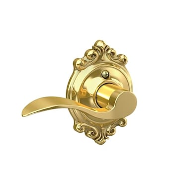 SCHLAGE Accent Lever with Brookshire Trim NonTurning Lock in Bright Brass Right Handed