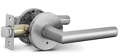 Berlin Modisch Privacy Lever Door Handle Sleek Round Easy to Open Locking Lever Set for Bedroom or Bathroom Reversible for Right Left Sided Doors Heavy Duty Satin Nickel Finish