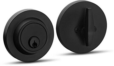 Berlin Modisch Single Cylinder Deadbolt Lock Sleek Round for Front Door Modern Contemporary High Security Heavy Duty Iron Black Finish