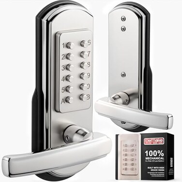 Elemake Left Handed Keyless Door Lock Mechanical Keypad Door Lock with Handle Heavy Duty Door Lever Lock Combination Security Digital Code Stainless Steel 304 Not Deadbolt