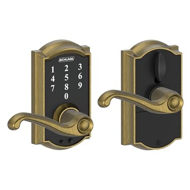 Schlage Touch Camelot Electronic Lock with Lever Handle Touchscreen Keypad Keyless Front Door Entry Antique Brass FE695 CAM 609 FLA