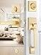 EHOMEWARE 1 Set Entry Door Handle and Single Cylinder Deadbolt Lock and Key Brass Front Door Lock Heavy Duty Square Locking Lever Set Exterior Door Handle in Satin Brass Finish