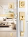 EHOMEWARE 1 Set Entry Door Handle and Single Cylinder Deadbolt Lock and Key Brass Front Door Lock Heavy Duty Square Locking Lever Set Exterior Door Handle in Satin Brass Finish