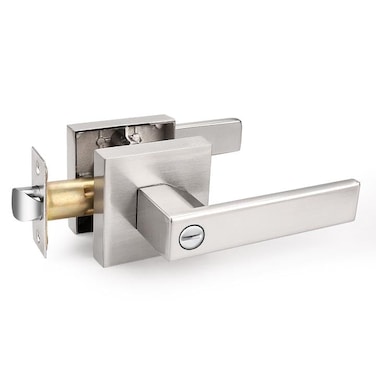 Probrico Privacy Door Handle Interior Door Lever Satin NickelKeyless Features Bedroom and Bathroom Lockset handlesetHeavy Duty 1 Pack