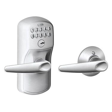 Schlage Plymouth Keypad Lock with Lever Handle Electronic Keyless Door Entry AutoLock Enabled Satin Chrome FE575 PLY 626 JAZ