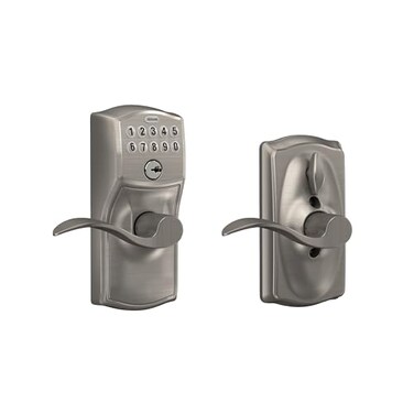 Schlage Camelot Keypad Lock with Lever Handle Electronic Keyless Door Entry Flex Lock AutoLock Option Satin Nickel FE595 V CAM 619 ACC
