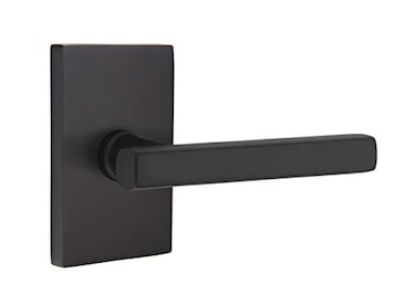 EMTEK Modern Rectangular Rosette Privacy Set with Matching Finish Freestone Lever Choice of LeftRight Handing and 7 Finishes 5212FRLRHUS19 Right Handed RH Flat Black US19