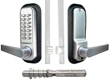 JOUNJIP SingleSided Mechanical Keyless Combination Lever Handle Door Lock Square Spindle Easier Install Satin Chrome 2024 Upgrade Version