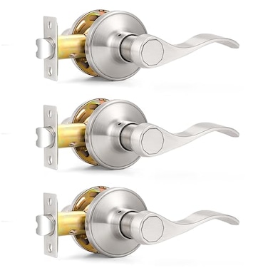 Probrico Passage Door Levers Satin Nickel Interior Door Handle for Hallway and Closet Keyless NonLocking Door Levers 3 Pack