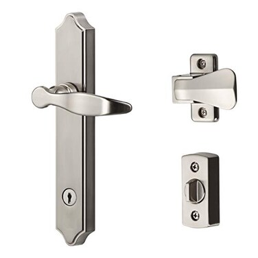 Ideal Security 1216 Surface Mount Storm Door Handle with Lock and Key for 1 1 inches Thick Doors Satin Silver 4Posts