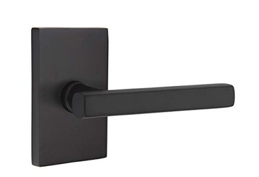 EMTEK Modern Rectangular Rosette Privacy Set with Matching Finish Freestone Lever Choice of LeftRight Handing and 7 Finishes 5212FRLLHUS19 Left Handed LH Flat Black US19