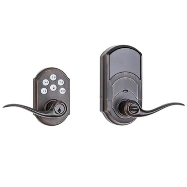 Kwikset Smartcode 912 ZWave Plus Keypad Lever Deadbolt Door Lock OneTouch Locking and AutoLock Enabled with Reversible Tustin Levers and SmartKey Security Venetian Bronze