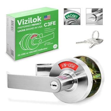 VIZILOK Privacy Indicator Lock with Keys C3FE Satin Chrome Large InUse or Vacant Indicator Durable ANSI GRADE 2 Comp Perfect for Public Restrooms
