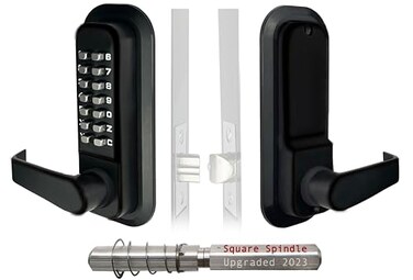 JOUNJIP SingleSided Keyless Entry Door Lock Bump Key Proof Mechanical Door Lock with Lever Handle Square Spindle Easier Install Matte Black Outdoor Gate Lock with Keypad and Passage Mode